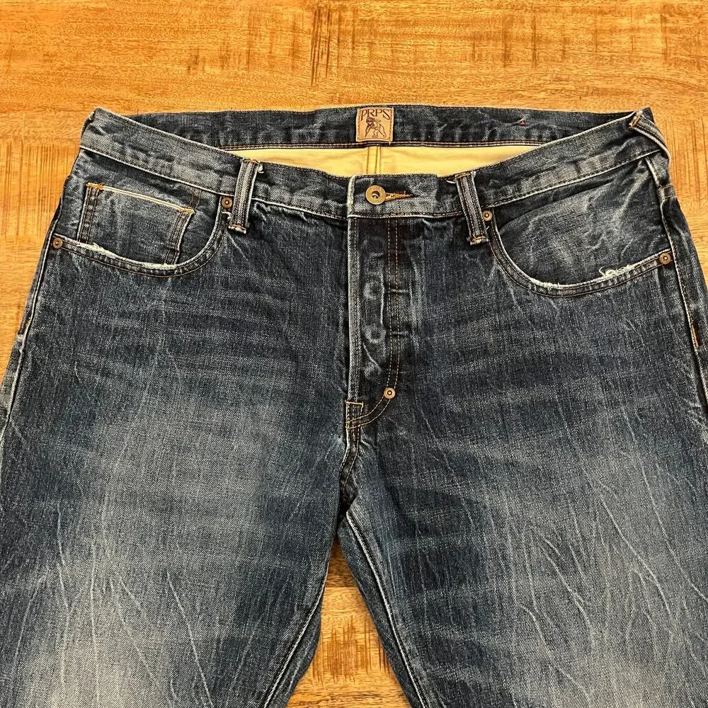 PRPS Mens Japanese Selvedge Denim Jeans 38x32 Y2K Straight Streetwear Barracuda